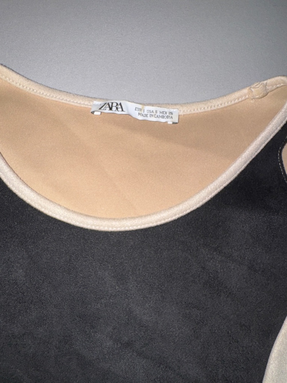 Zara Black Top with Nude Trim Scoop Neck